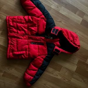 Xersion 3t red black puffer coat worn 3x